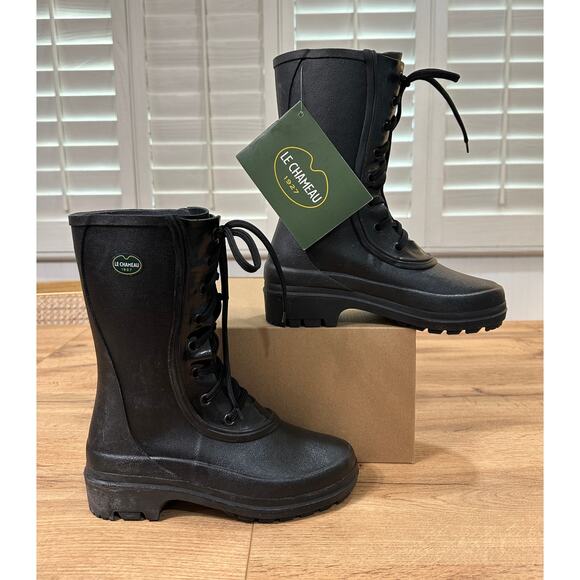 Le Chameau Bottine Saiga Womens Boots Black Rubber Size 7 US 5 UK NIB Waterproof - Picture 2 of 11